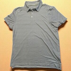 Men's J.Crew Performance Polo Shirt XL Black White‎ Stripe Short Sleeve Stretch